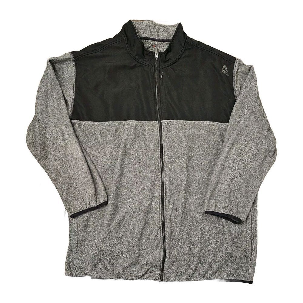 Reebok Speedwick Long Sleeve Full Zip Jacket Activewear Heathered Black Gray 5XL